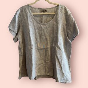 FLAX Linen Striped Tee Blue Gray Boxy Top
